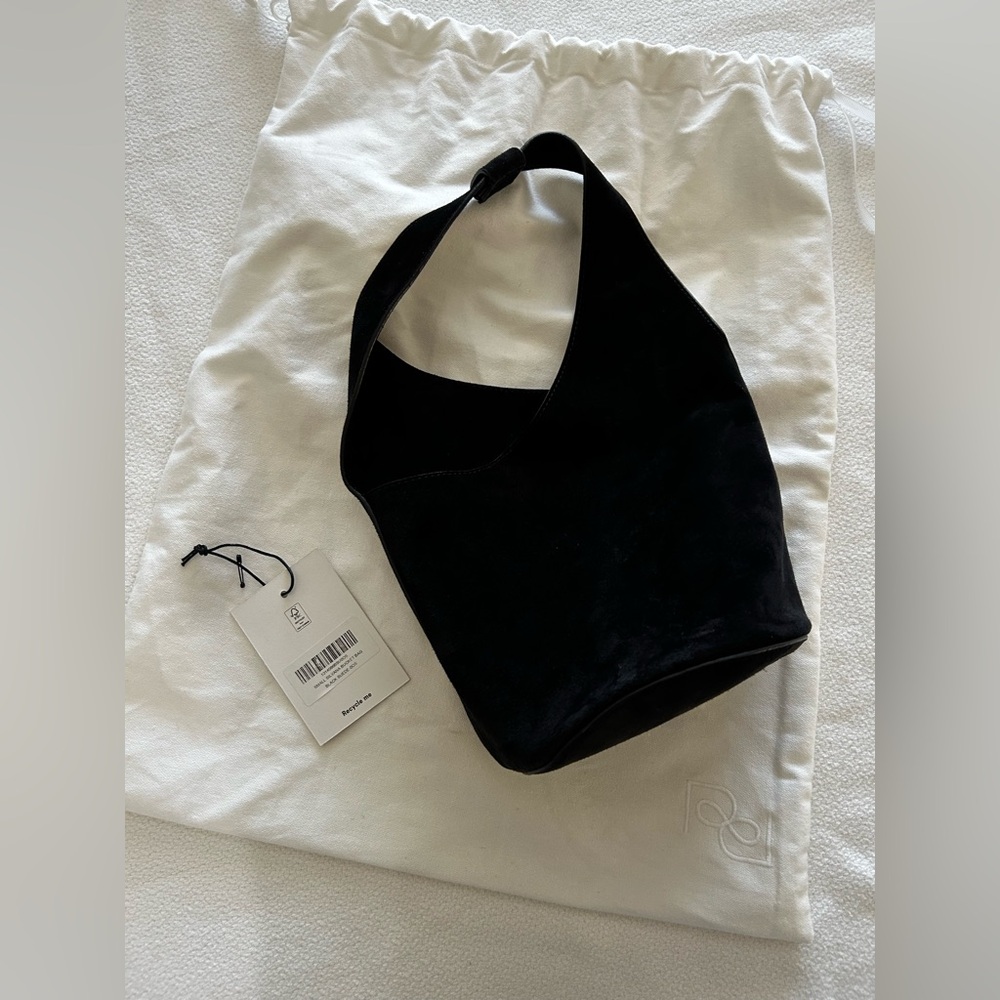 Reformation Small Silvana Bucket Bag, Black Suede - Picture 6 of 10